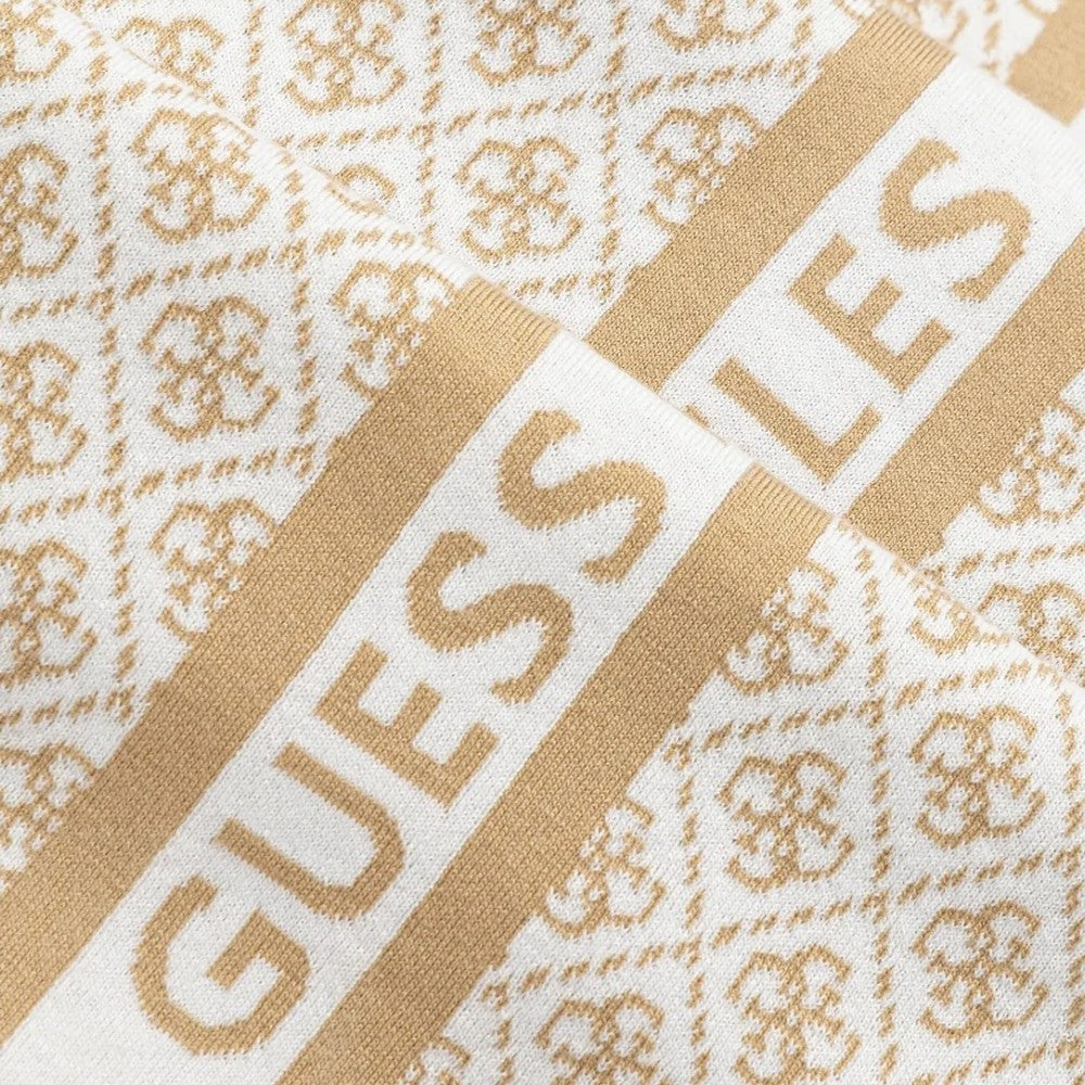 Sciarpa donna beige e bianca con motivo 4G e fascia con lettering GUESS