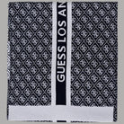 Sciarpa donna blu con motivo 4G fitto e fascia centrale con logo GUESS LOS ANGELES