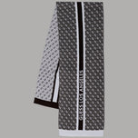 Sciarpa donna a motivo 4G scuro con bordo bianco e nastro “GUESS LOS ANGELES”