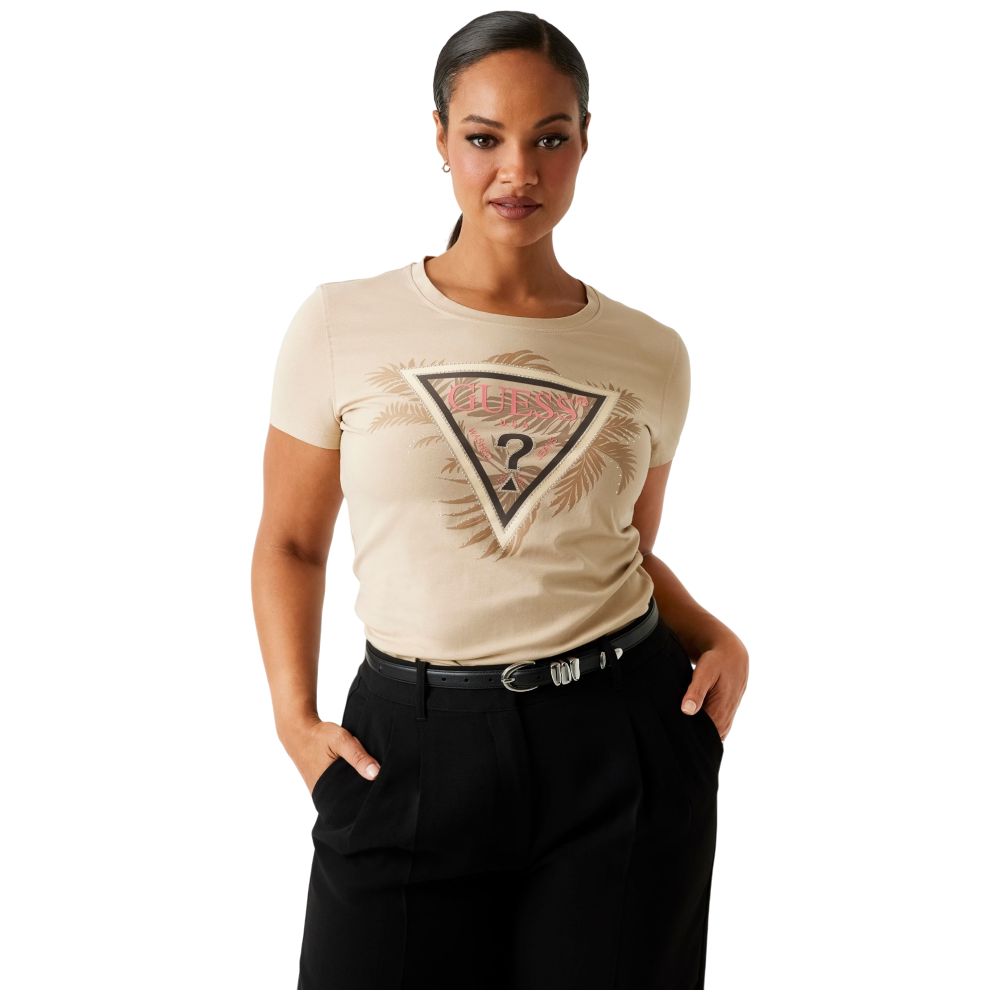 Guess t-shirt beige logo triangolo W5YI13J1314G1L7 T-shirt Guess