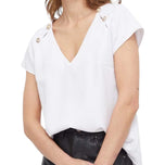 T-shirt bianca Guess con scollo a V e maniche corte