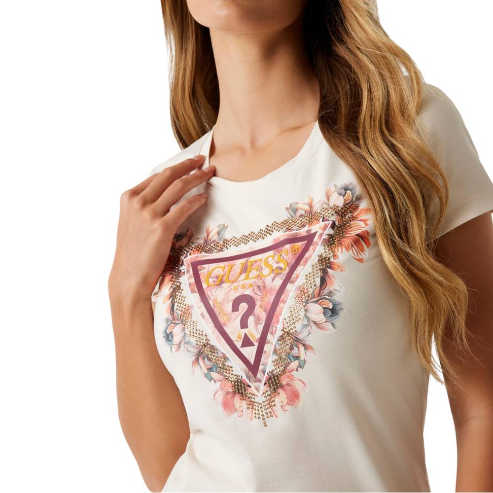 Guess t-shirt bianca TRIANGLE FLOWERS W5YI08J1314G011 T-shirt Guess