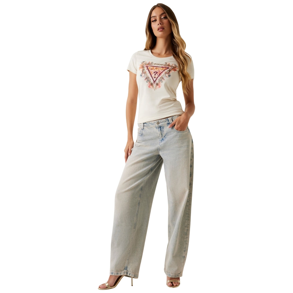 Guess t-shirt bianca TRIANGLE FLOWERS W5YI08J1314G011 T-shirt Guess