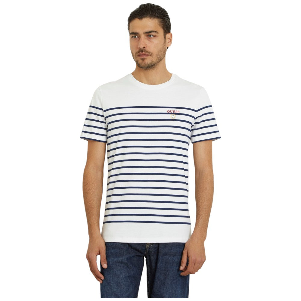 Guess t-shirt bianca blu a righe M4GI33 KC6X1 T-shirt Guess