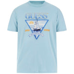 T-shirt Guess celeste con stampa grafica a triangolo e yacht