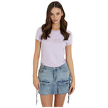 T-shirt lilla Guess con logo in strass sul davanti, maniche corte