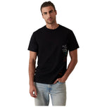 T-shirt nera Guess con grafica verticale sul petto