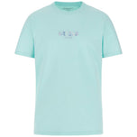 T-shirt verde acqua con logo ricamato sul petto, girocollo e maniche corte