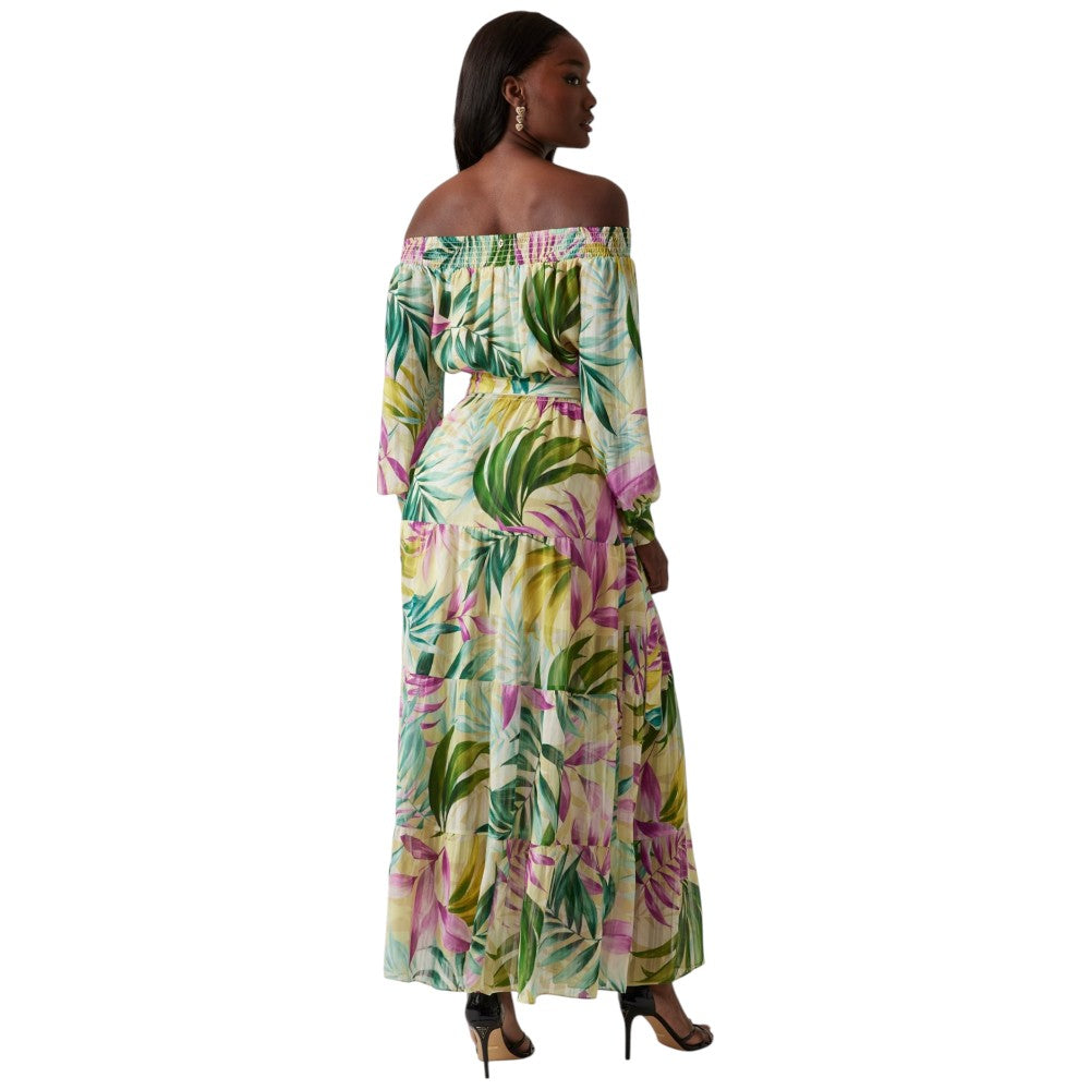 Guess Abito Da Donna Primrose A Maniche Lunghe – Stampa Floreale, Maniche A Palloncino, Vita Elasticizzata, Trasparente