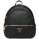 Zaino piccolo nero in similpelle con zip doppio cursore e logo Guess triangolare frontale