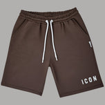 Bermuda felpa uomo marrone scuro con coulisse bianca e logo ICON laterale