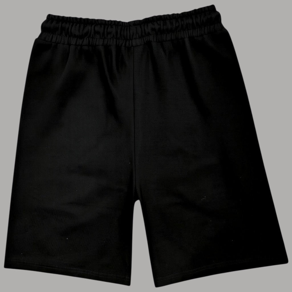 Bermuda nera con coulisse e cintura elasticizzata, senza logo visibile