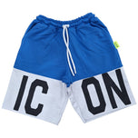 Bermuda blu oceano con coulisse, elastico in vita, pannello logo nero su lati