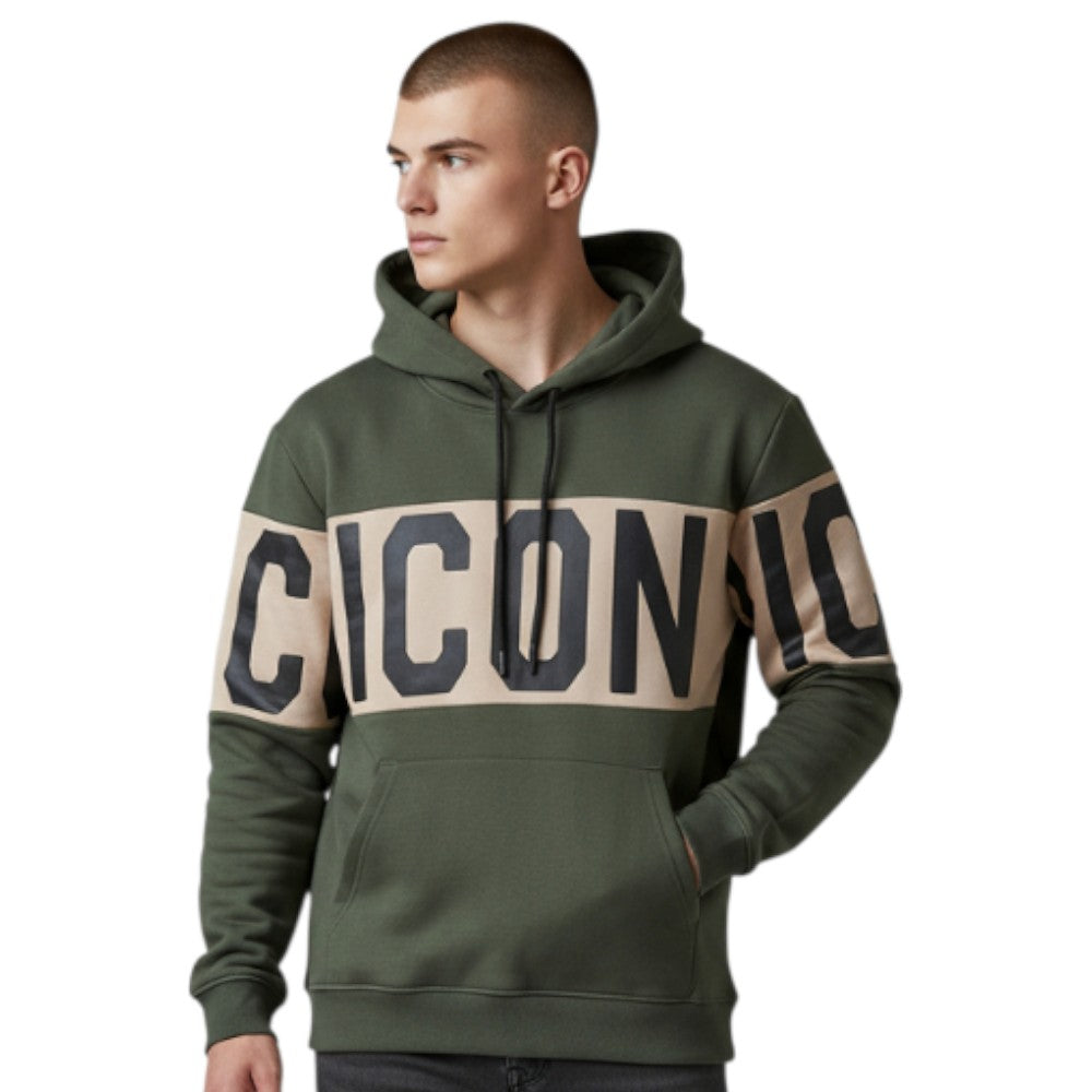 ICON felpa verde cappuccio logo stripe ICUF2W6F010 ICON