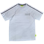 T-shirt bianca con stampa ICON e bande nere sulle spalle, girocollo