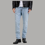 Jeans regular fit denim blu stonewash, 5 tasche, gamba dritta