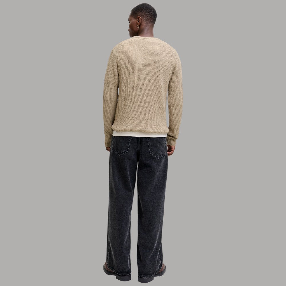 Maglione a coste Jack & Jones beige con girocollo a maniche lunghe