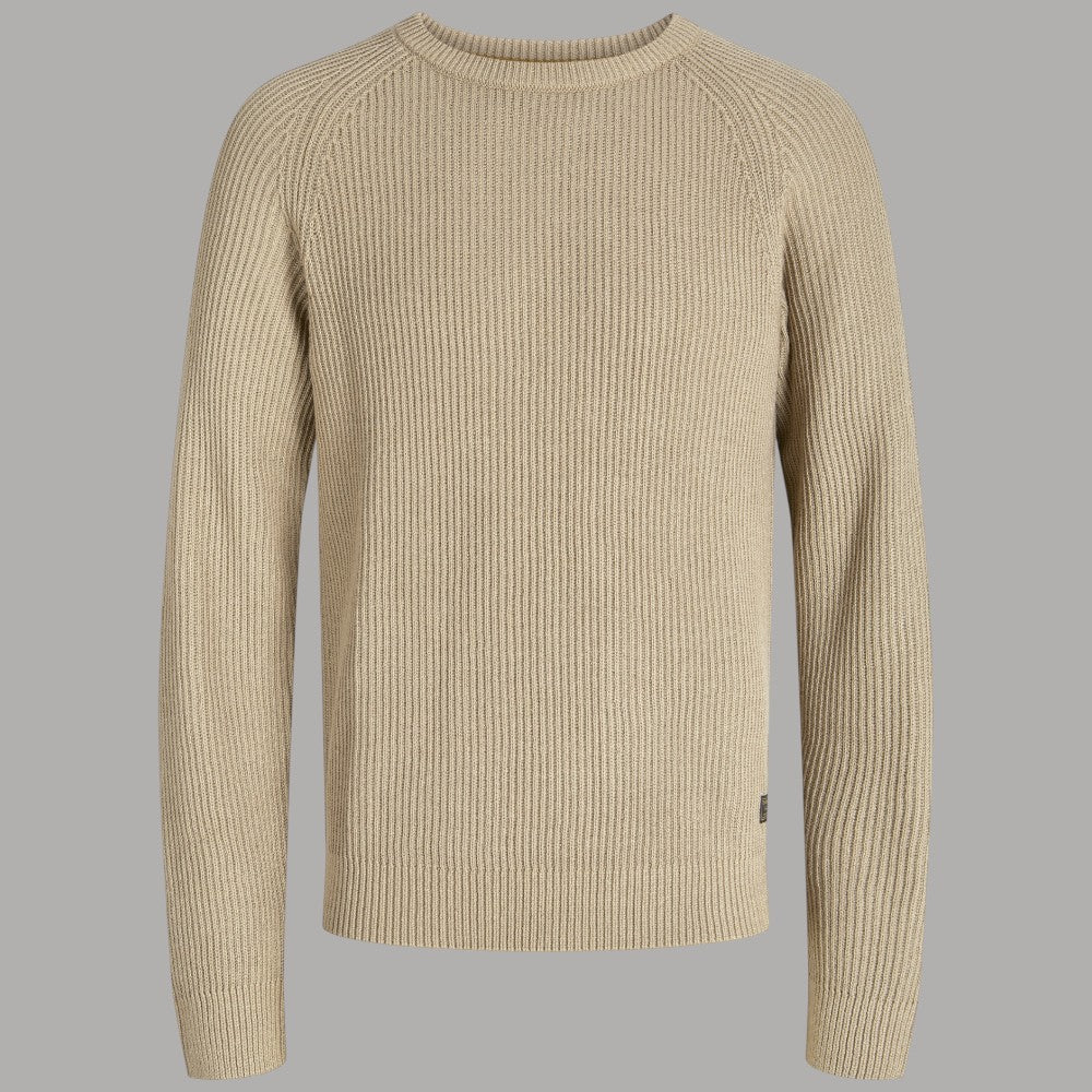 Maglione a coste Jack & Jones beige con girocollo a costine e maniche lunghe