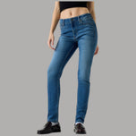Jeans skinny vita alta blu 5 tasche, vestibilità aderente