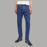 Jeans blu a taglio rilassato con passanti e cuciture laterali