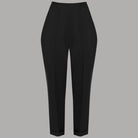 Pantaloni donna neri con elastico in vita e fondo risvoltato, tasche a filo