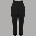 Pantaloni donna neri con elastico in vita e fondo risvoltato, tasche a filo