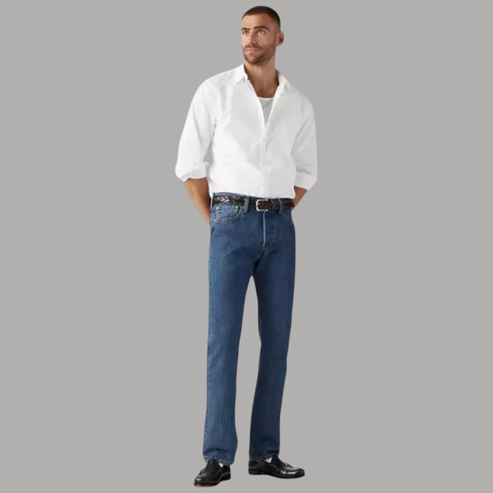 Jeans Levi's 501 da uomo in denim blu stonewash, gamba dritta, 5 tasche