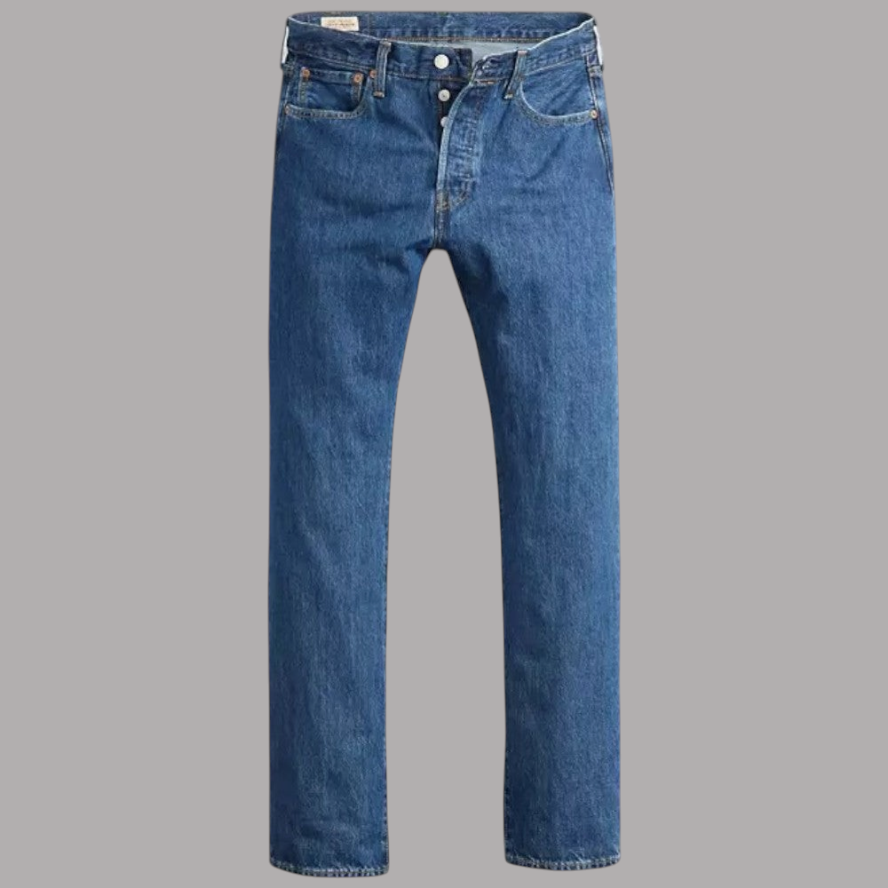 Jeans Levi's 501 da uomo in denim blu stonewash, 5 tasche, gamba dritta