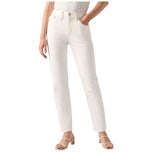 Jeans bianchi donna vita alta slim gamba dritta, chiusura bottone e tasche