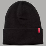 Cappello berretto Levi's nero in maglia con risvolto e logo rosso sul lato