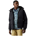 Giacca puffer imbottita nera con cappuccio e chiusura zip frontale