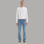 Jeans denim azzurro uomo, gamba dritta slim, vita standard, cuciture frontali