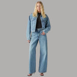 Jeans Levi's azzurri a gamba ampia e dritta, vita alta, patta con bottone e zip.