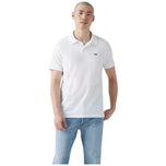 Maglietta polo Levi's bianca con colletto e botttoni, maniche corte, logo rosso sul petto