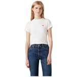 Maglietta cropped bianca a coste con logo Levi’s piccolo sul petto