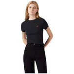 Maglietta Levi's cropped nera, logo piccolo sul petto, maniche corte