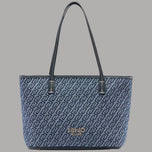 Borsa shopping Liu Jo in denim jacquard blu con motivo monogram e manici lunghi