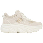 Sneaker chunky ecru in tessuto e pelle scamosciata, logo e lacci bianchi.