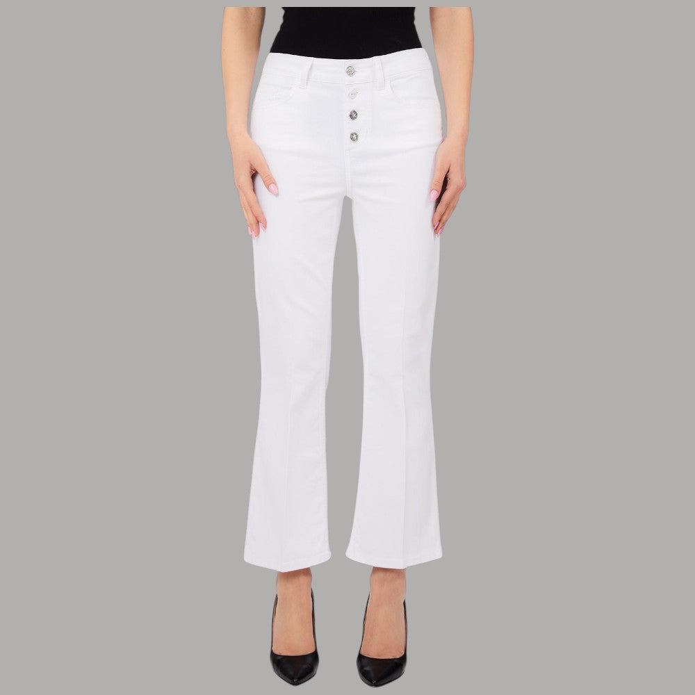 Liu Jo Jeans Cropped Flare, Vita Alta, bottone Gioiello - Prodotti di Classe