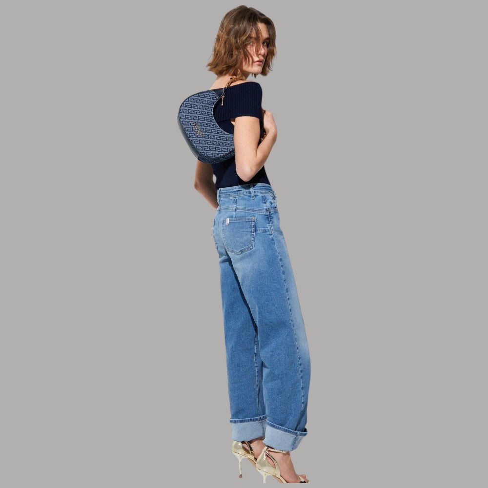 Liu Jo Jeans Flare Vita Alta con Cintura Logo Monogram - Prodotti di Classe