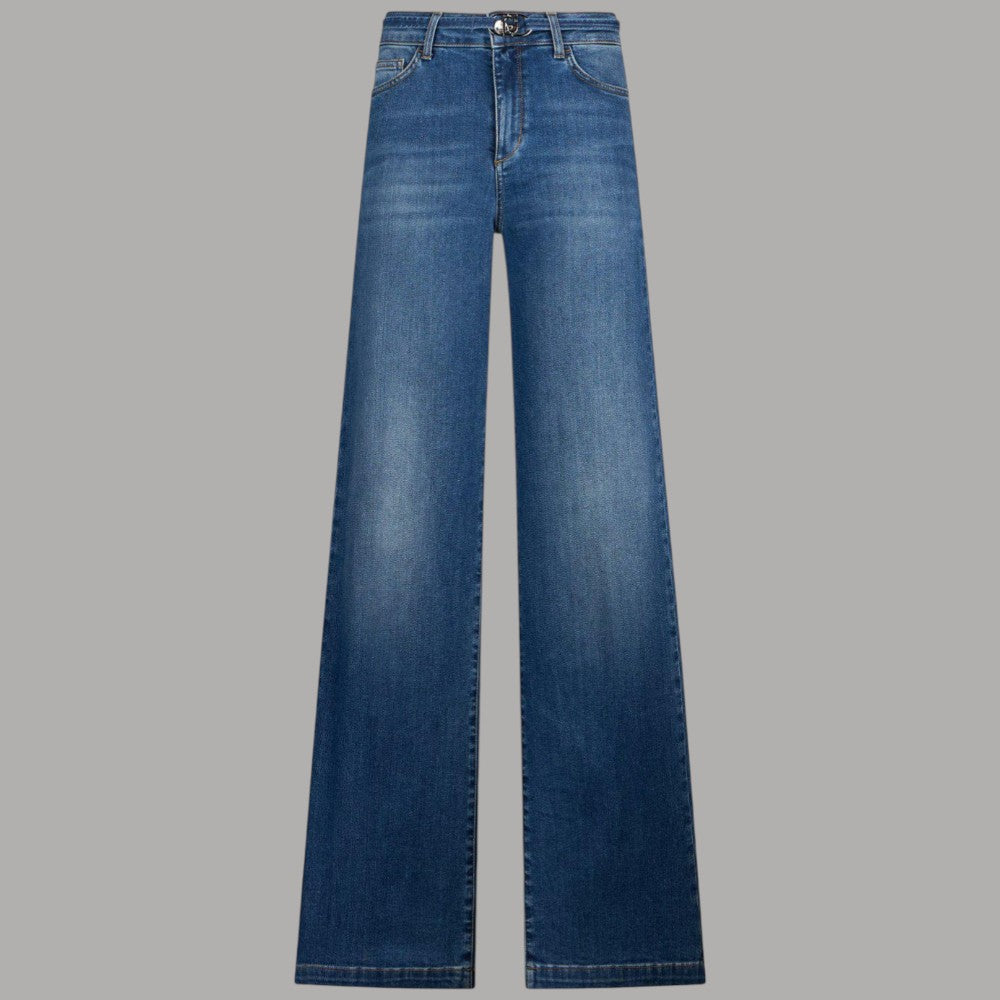 Liu Jo Jeans Flare Vita Alta con Cintura Monogram Regolabile - Prodotti di Classe