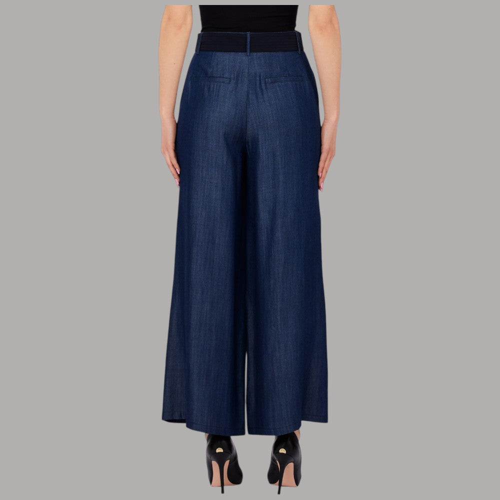 Liu Jo Jeans Palazzo Cropped Effetto Denim con Cintura Lyocell - Prodotti di Classe