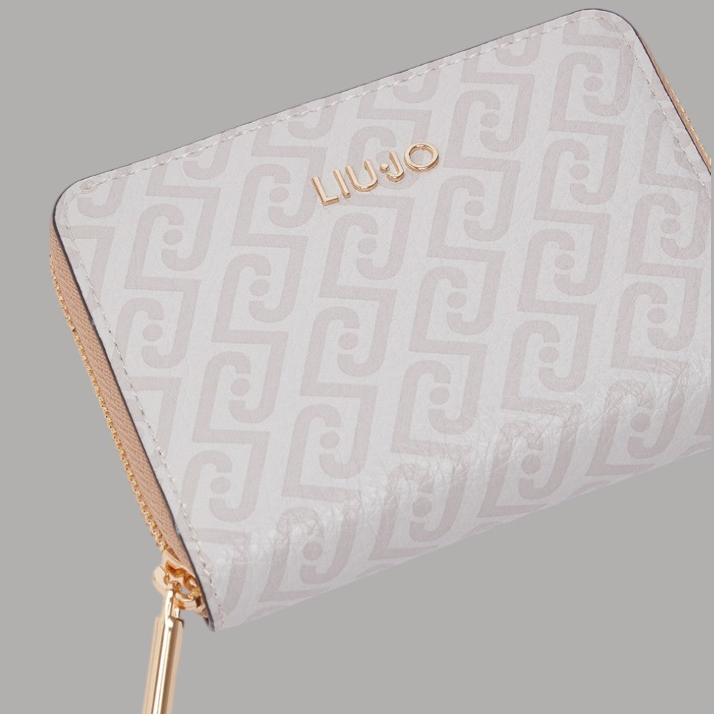 Portafoglio piccolo con zip Liu Jo, monogram naturale chiaro sul retro