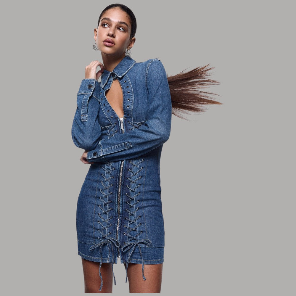 Liu Jo abito corto in denim con stringhe UA6508D0399 - Prodotti di Classe