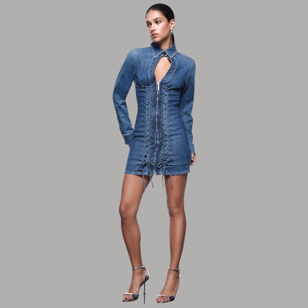 Liu Jo abito corto in denim con stringhe UA6508D0399 - Prodotti di Classe