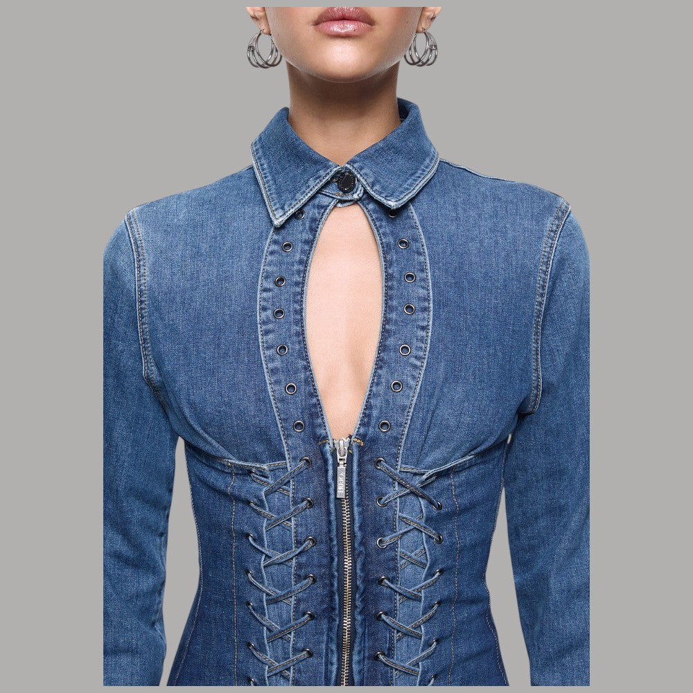 Liu Jo abito corto in denim con stringhe UA6508D0399 - Prodotti di Classe