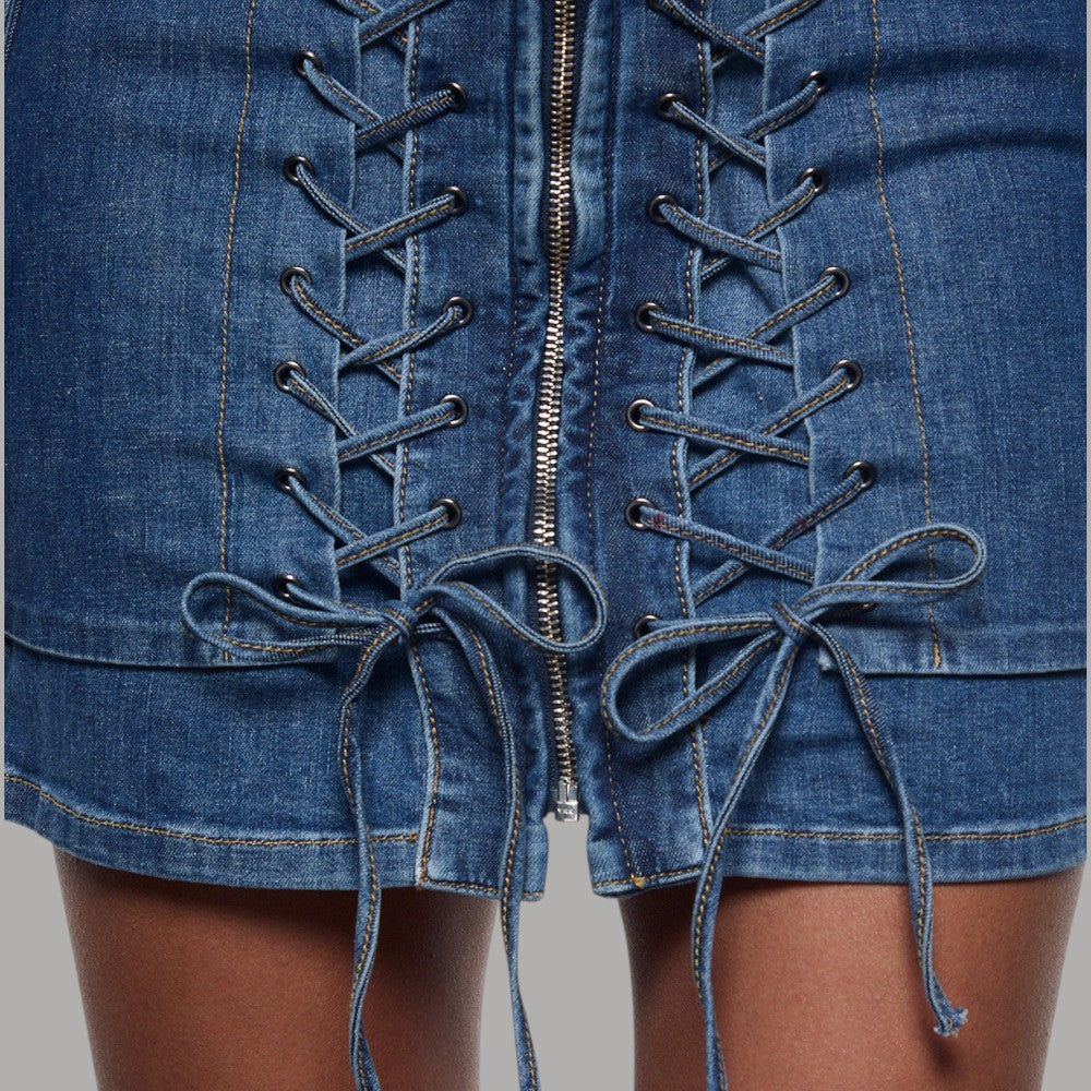 Liu Jo abito corto in denim con stringhe UA6508D0399 - Prodotti di Classe