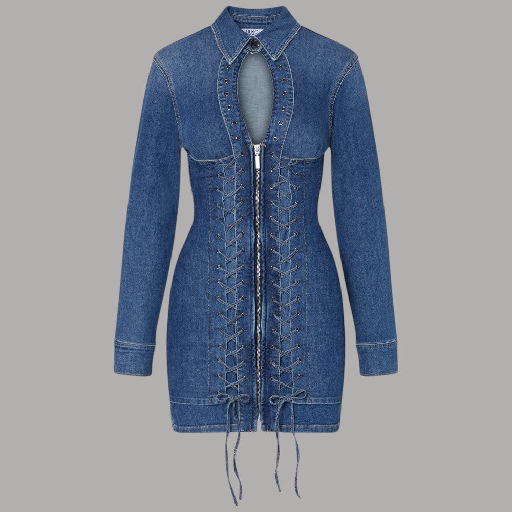 Liu Jo abito corto in denim con stringhe UA6508D0399 - Prodotti di Classe
