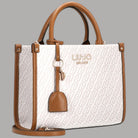 Borsa a mano con monogramma Liu Jo, manici e tracolla rimovibile in pelle marrone