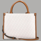 Borsa a mano monogramma con tracolla rimovibile, dettagli in pelle marrone e fibbie